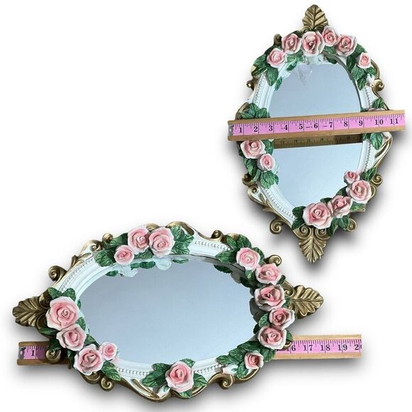 Floral Oval Wall Mirror with Pink Roses - Picture 11 of 14